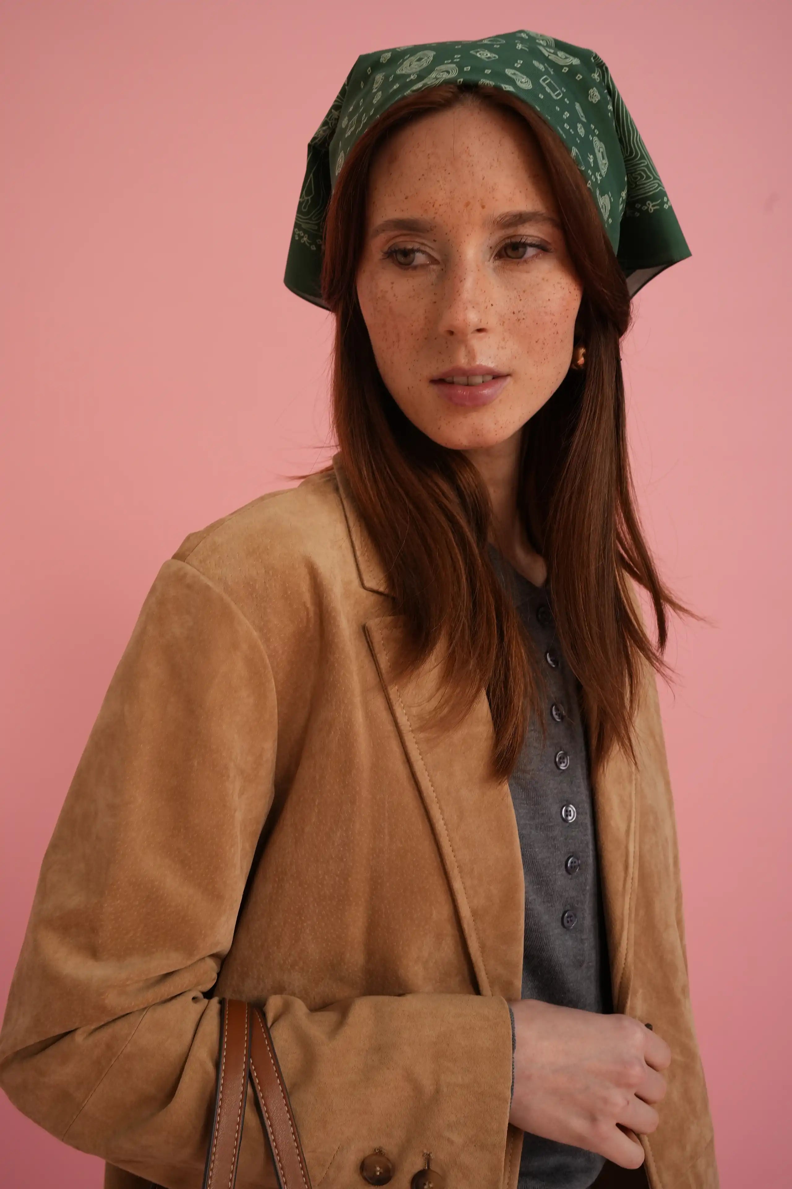 Globe Trotter Green Cotton Bandana