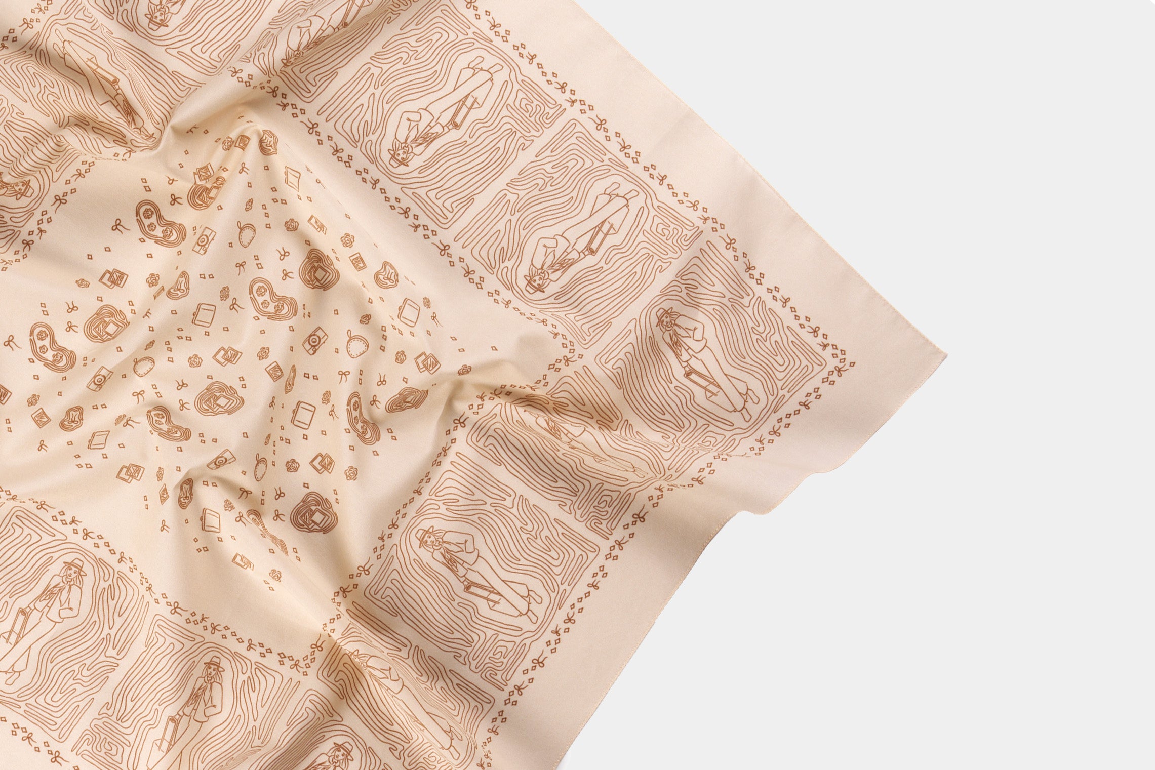 Globe Trotter Beige Cotton Bandana