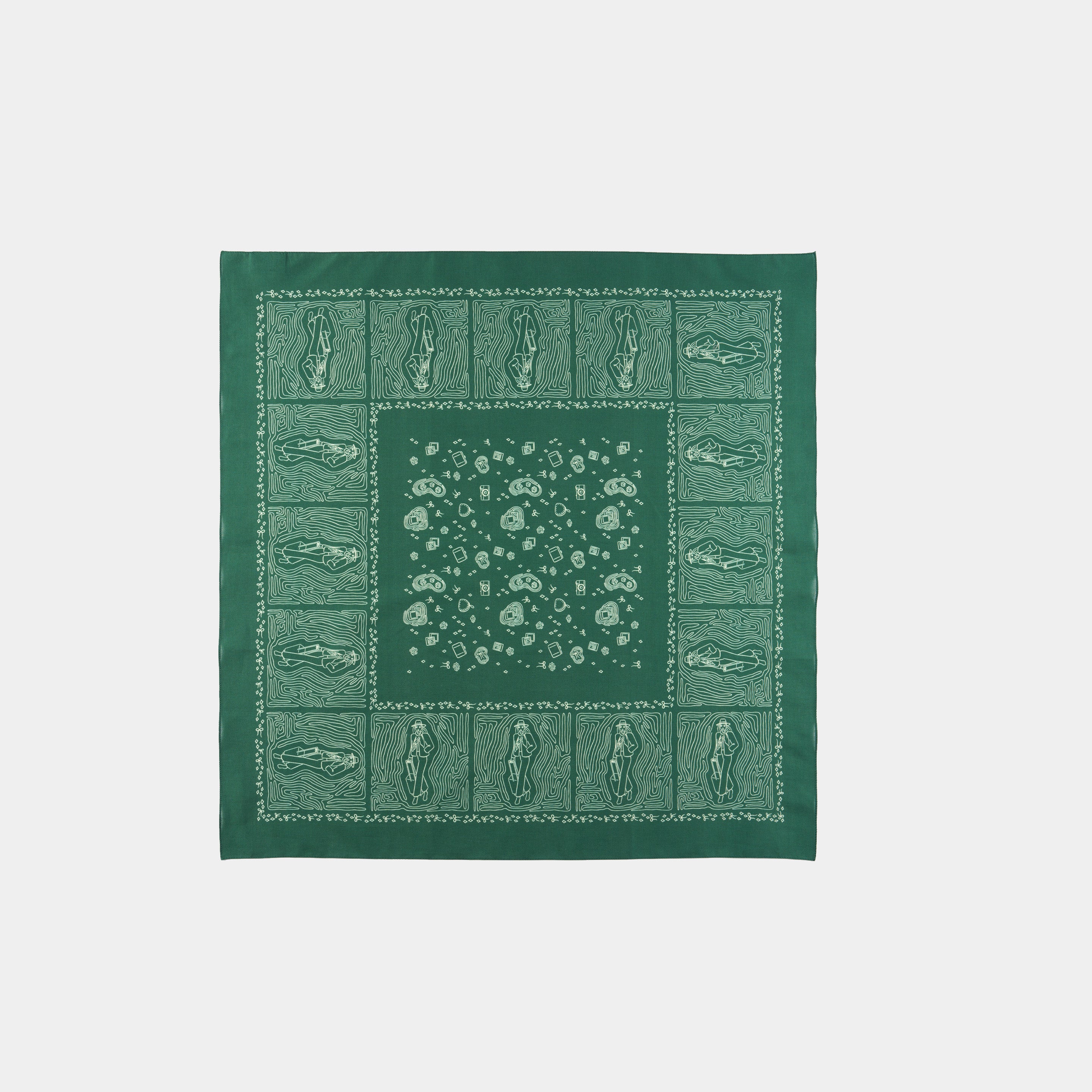 Globe Trotter Green Cotton Bandana